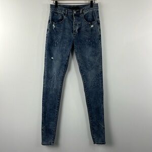 Kollar Mens Distressed Dark Blue Denim Skinny Jeans FW18 CBD01 Size 30